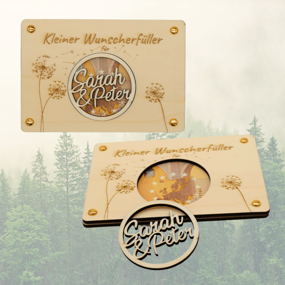 Personalisiertes Geldgeschenk aus Holz zum Geburtstag – mit Namensaufhänger