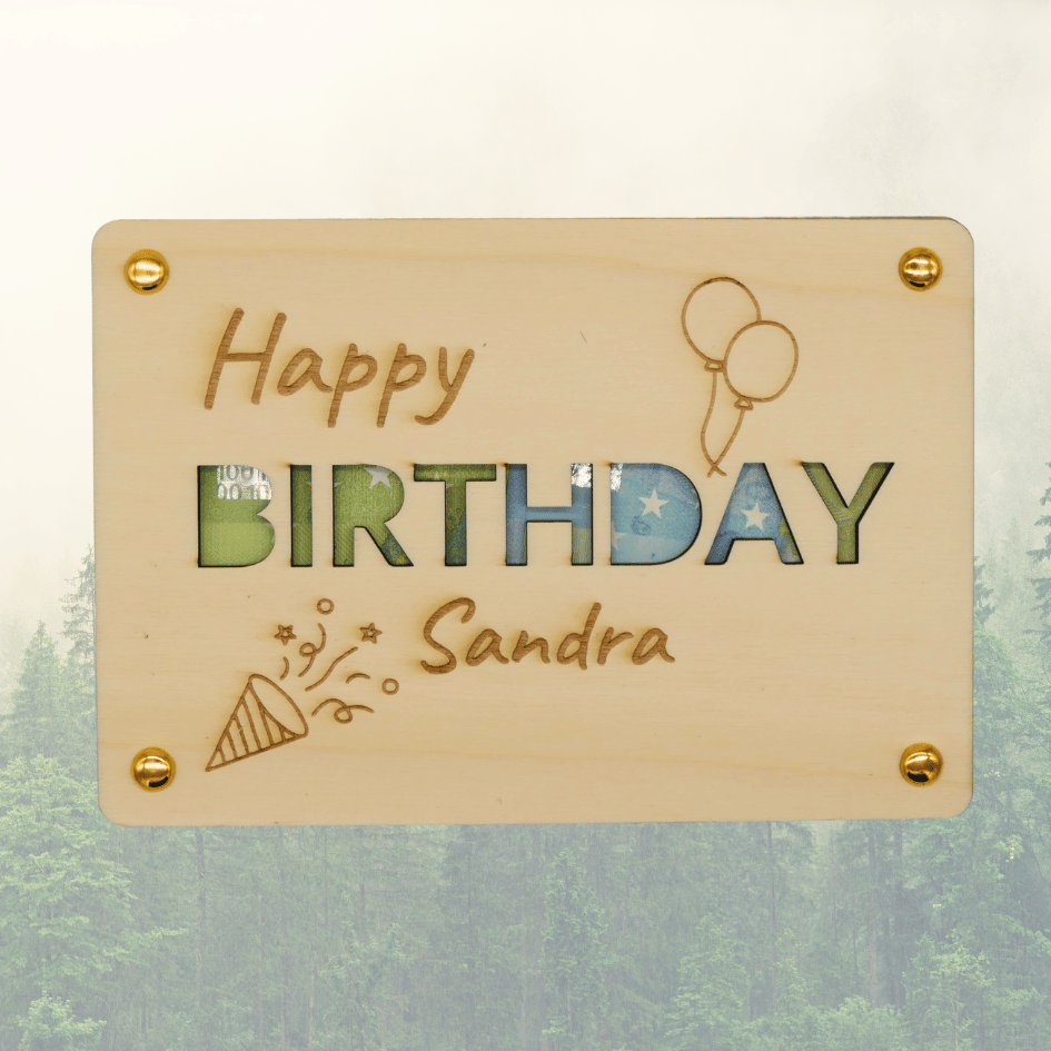 Personalisiertes Geldgeschenk aus Holz zum Geburtstag – Happy Birthday