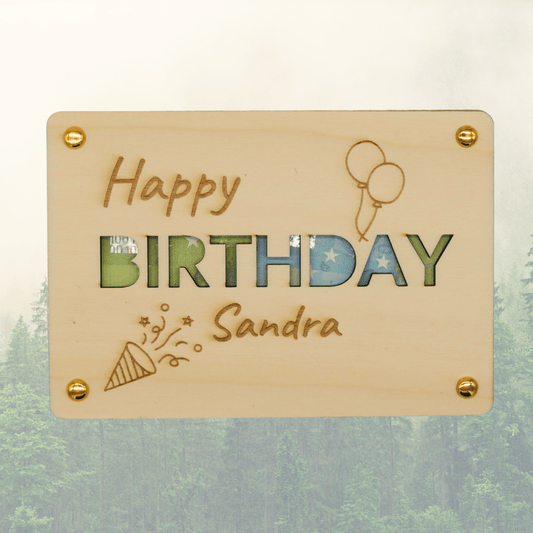 Personalisiertes Geldgeschenk aus Holz zum Geburtstag – Happy Birthday