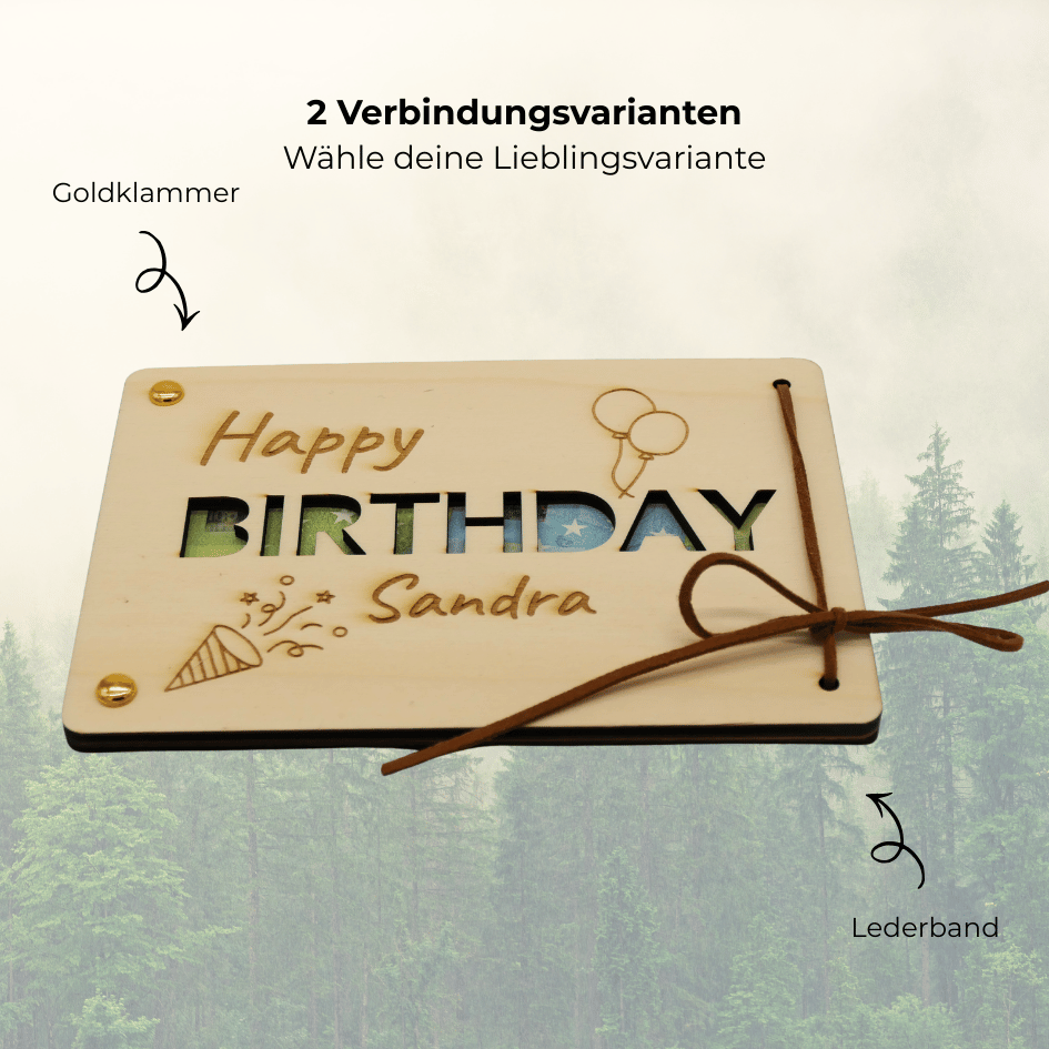 Personalisiertes Geldgeschenk aus Holz zum Geburtstag – Happy Birthday