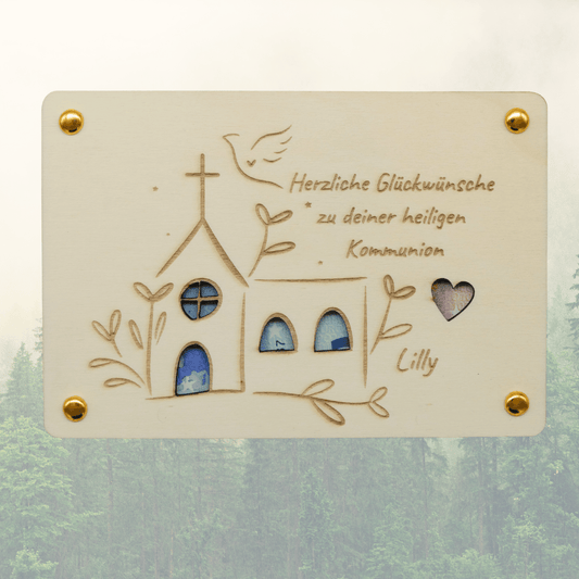 Personalisiertes Geldgeschenk aus Holz – Herzliche Glückwünsche zur Kommunion