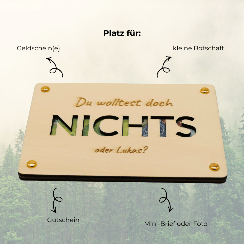 Personalisiertes Geldgeschenk aus Holz zum Geburtstag – Du wolltest doch NICHTS oder?