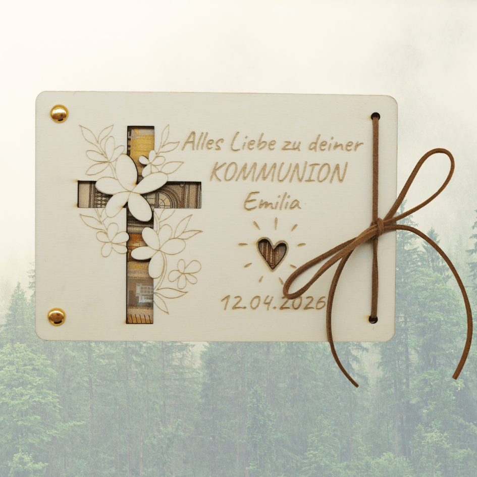 Personalisiertes Geldgeschenk aus Holz – Alles Liebe zu deiner KOMMUNION