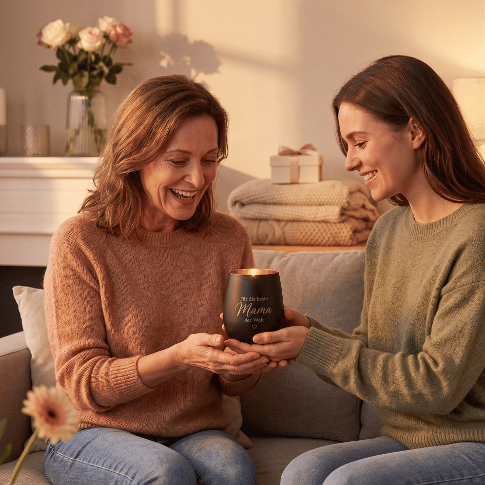 Personalisiertes Windlicht für Mama – „Für die beste Mama der Welt“ Schwarz & Gold
