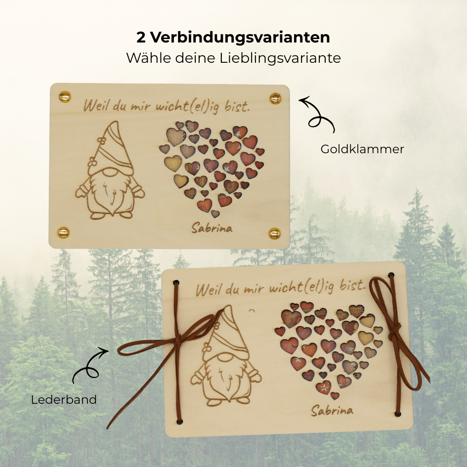 Personalisiertes Geldgeschenk zu Weihnachten – Holzkarte „Wicht(el)ig“ mit Herzen