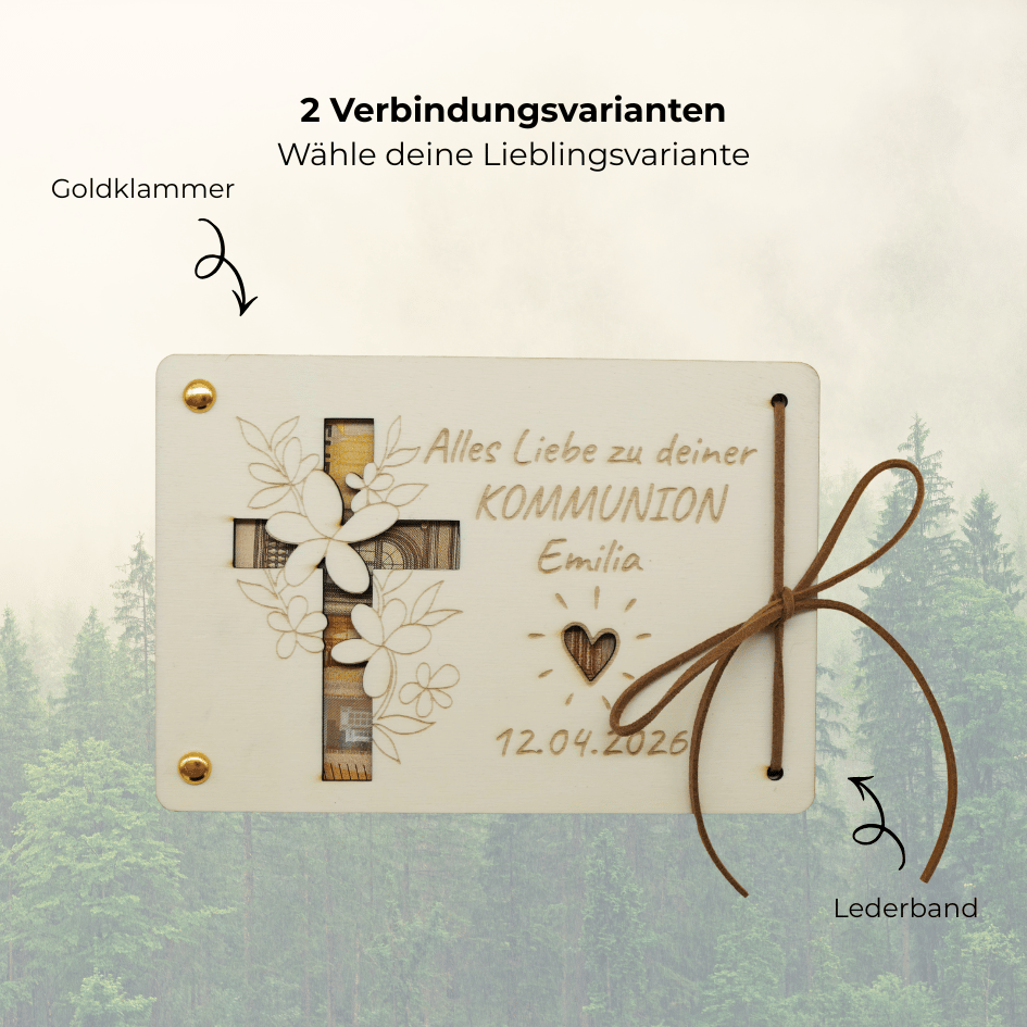 Personalisiertes Geldgeschenk aus Holz – Alles Liebe zu deiner KOMMUNION