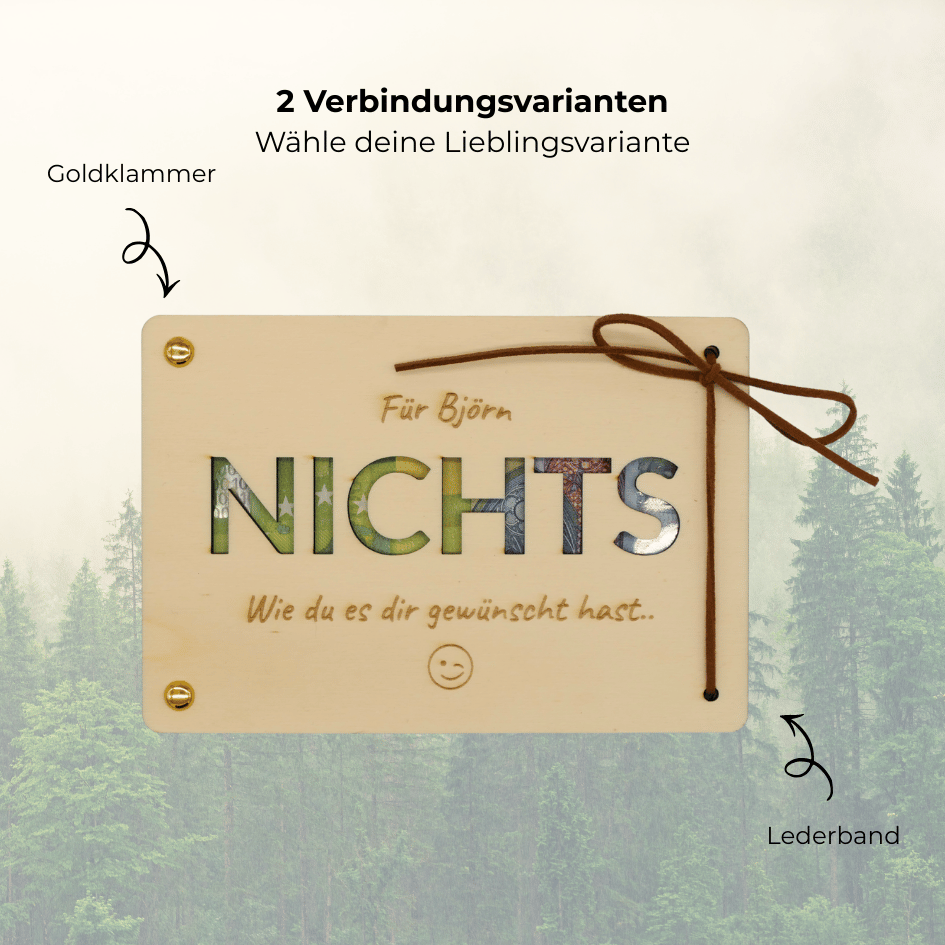 Personalisiertes Geldgeschenk aus Holz zum Geburtstag – NICHTS, Wie du es dir gewünscht hats..