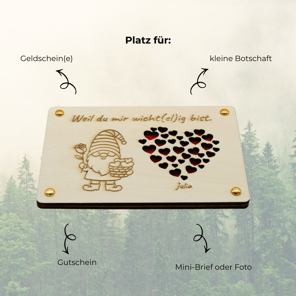 Personalisiertes Geldgeschenk aus Holz – Weil du mir wicht(el)ig bist.