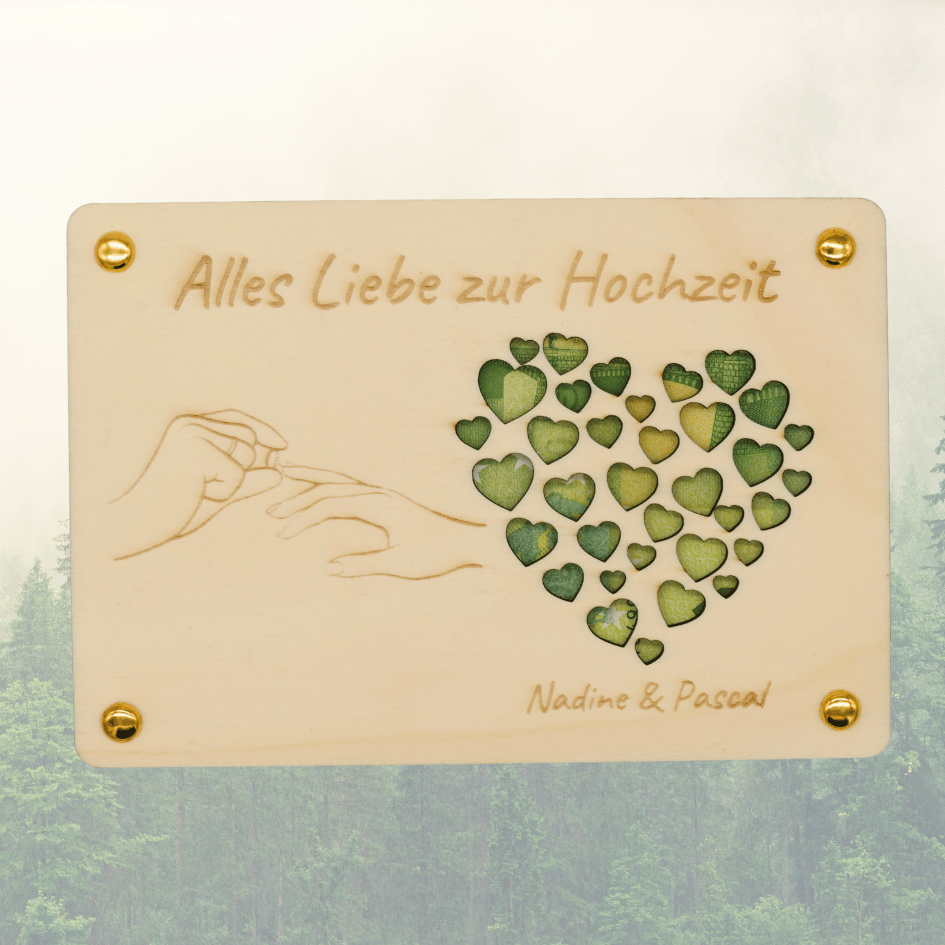 Personalisiertes Geldgeschenk aus Holz zur Hochzeit – Alles Liebe zur Hochzeit