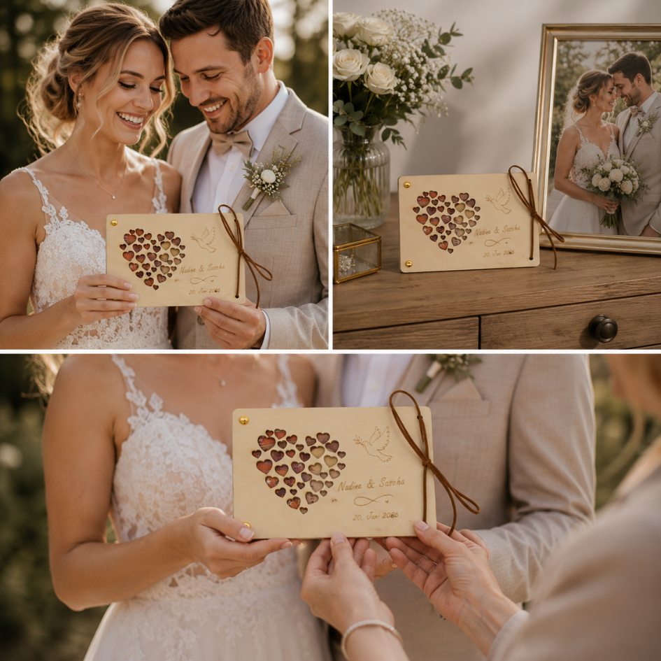 Personalisiertes Geldgeschenk aus Holz zur Hochzeit – Herzenliebe