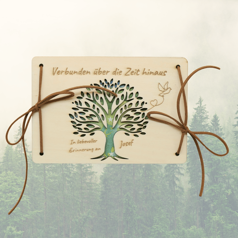 Personalisiertes Holz Geldgeschenk zur Trauer – Beileidskarte „In liebevoller Erinnerung“