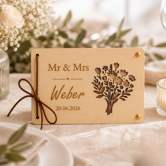 Personalisiertes Geldgeschenk aus Holz zur Hochzeit – Mr & Mrs