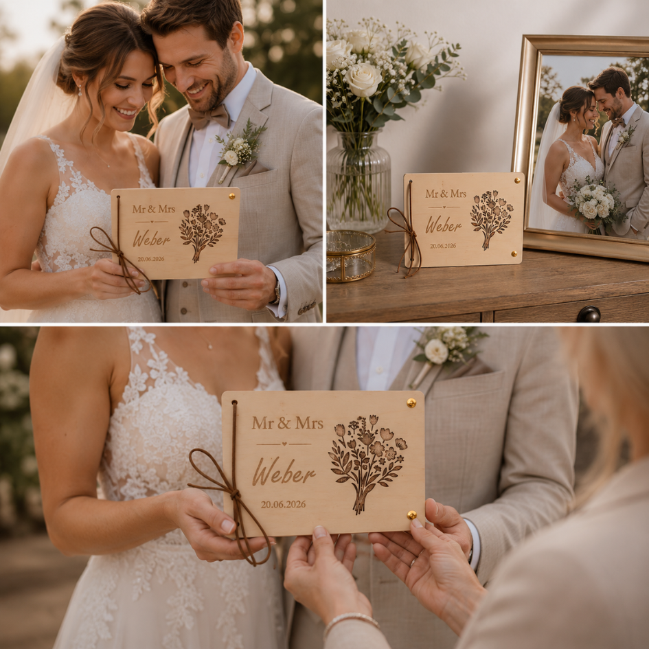 Personalisiertes Geldgeschenk aus Holz zur Hochzeit – Mr & Mrs