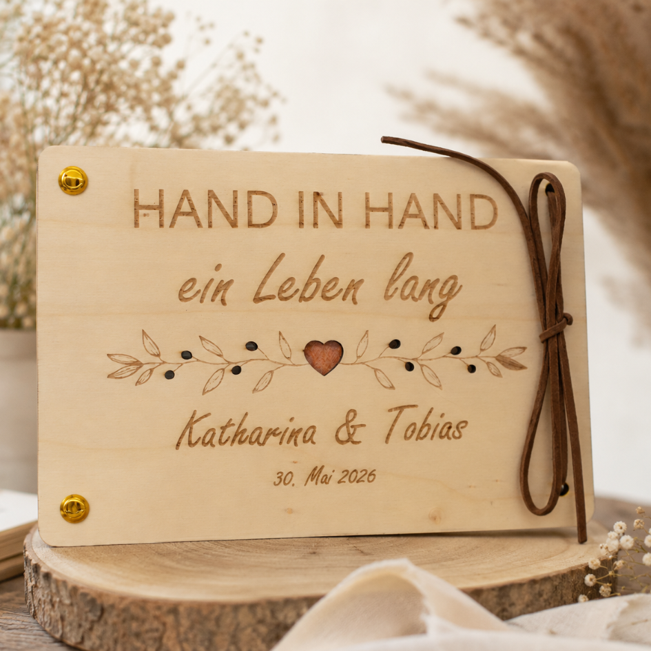 Personalisiertes Geldgeschenk aus Holz zur Hochzeit – Hand in Hand ein Leben lang