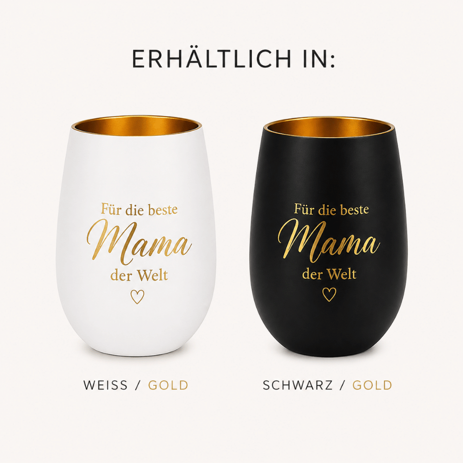 Personalisiertes Windlicht für Mama – „Für die beste Mama der Welt“ Schwarz & Gold