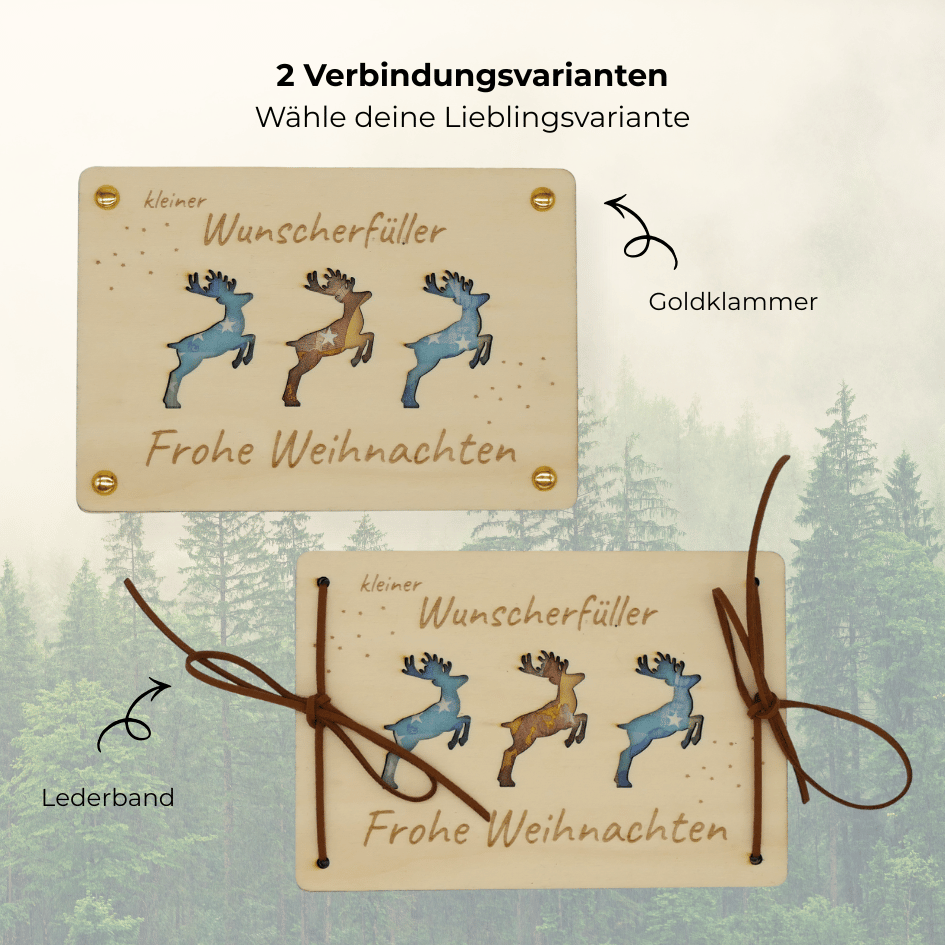 Holzkarte „Kleiner Wunscherfüller“ – Hirsch | Weihnachts-Geldgeschenk