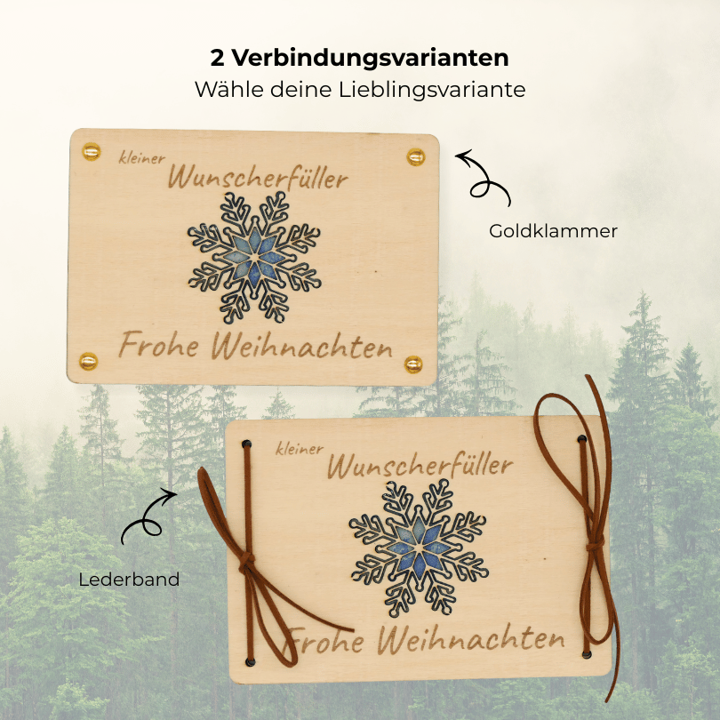Holzkarte „Kleiner Wunscherfüller“ – Schneeflocke | Weihnachts-Geldgeschenk