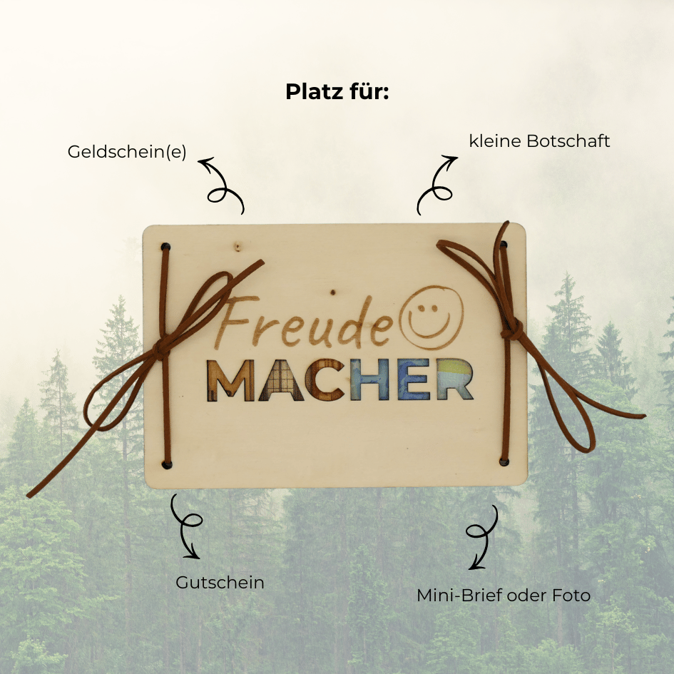 Holzkarte „Freude Macher“ – Perfekt für Geldgeschenke