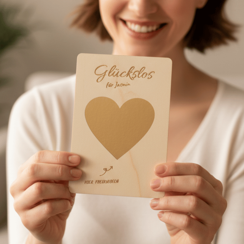 Personalisierbares Glückslos – Herz zum Freirubbeln