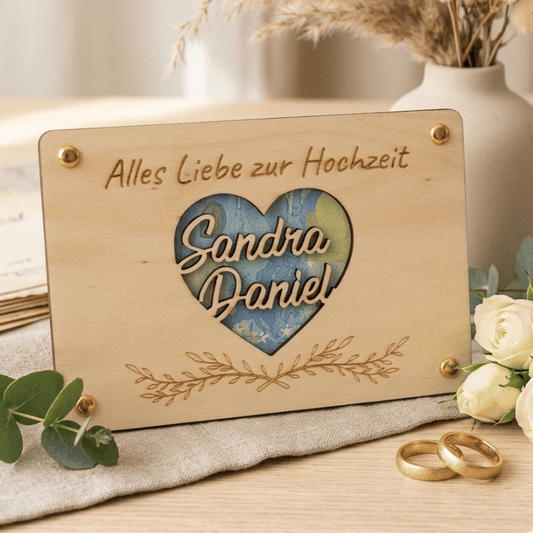 Personalisiertes Geldgeschenk aus Holz zur Hochzeit – Alles Liebe zur Hochzeit