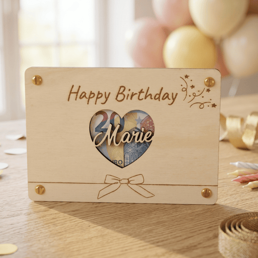 Personalisiertes Geldgeschenk aus Holz zum Geburtstag – Happy Birthday