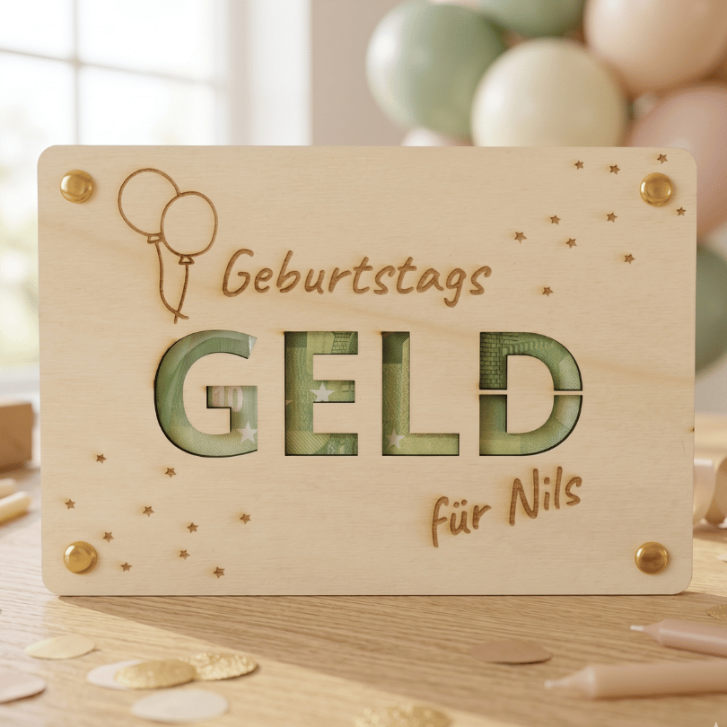 Personalisiertes Geldgeschenk aus Holz zum Geburtstag – Geburtstagsgeld