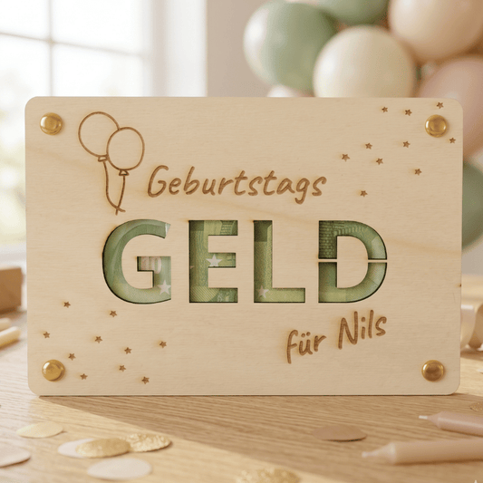 Personalisiertes Geldgeschenk aus Holz zum Geburtstag – Geburtstagsgeld
