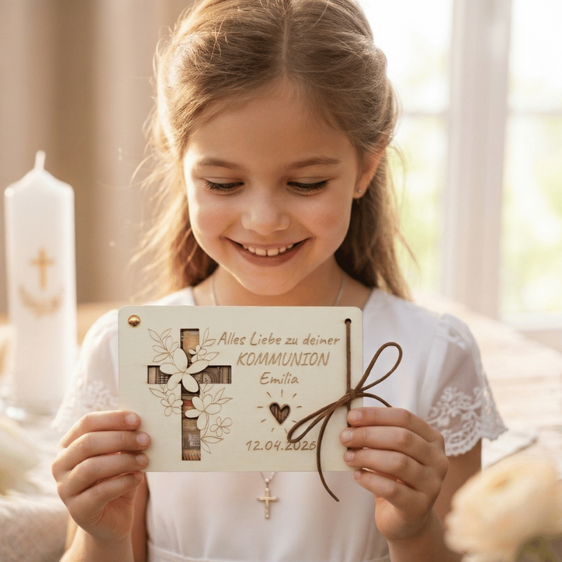 Personalisiertes Geldgeschenk aus Holz – Alles Liebe zu deiner KOMMUNION