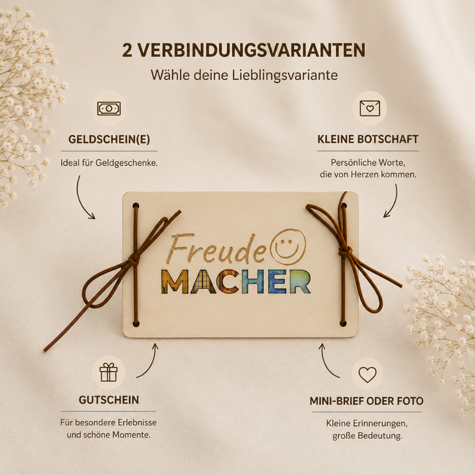 Personalisiertes Geldgeschenk aus Holz zur Hochzeit – Eukalyptus Herzen