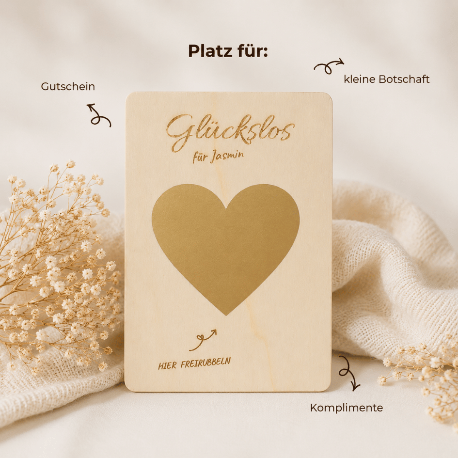 Personalisierbares Glückslos – Herz zum Freirubbeln