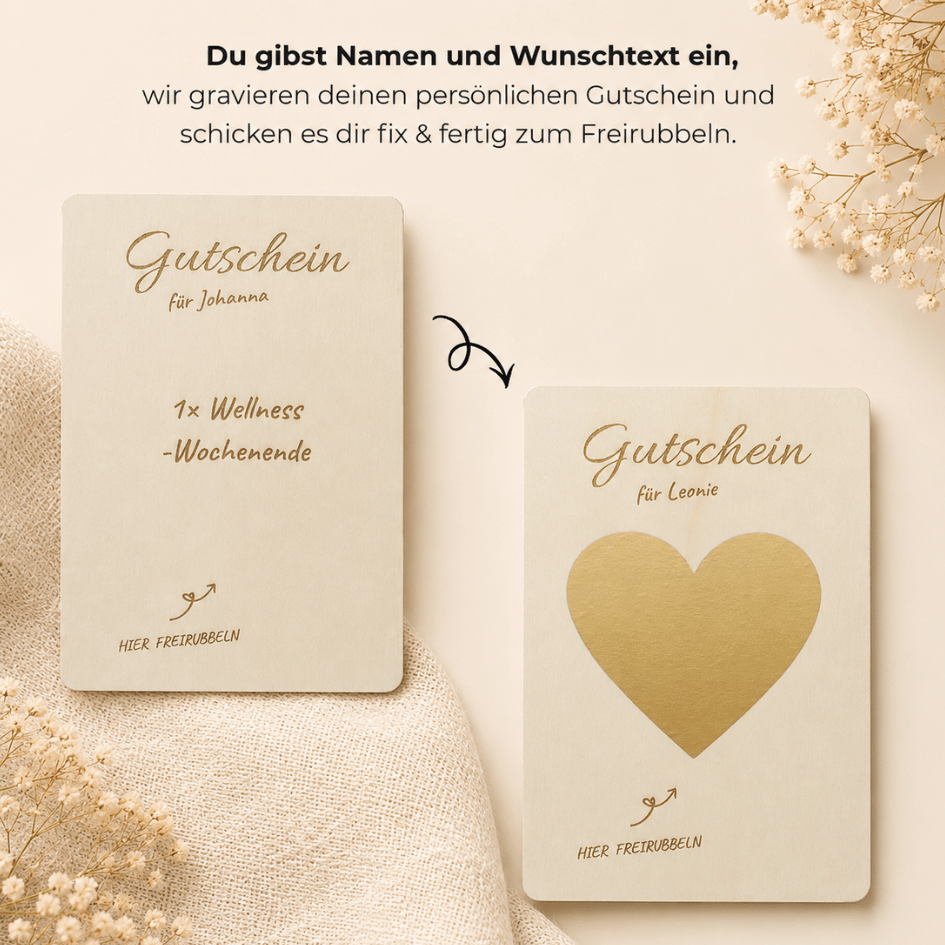 Personalisierbarer Gutschein – Herz zum Freirubbeln