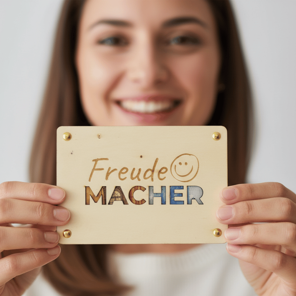 Holzkarte „Freude Macher“ – Perfekt für Geldgeschenke