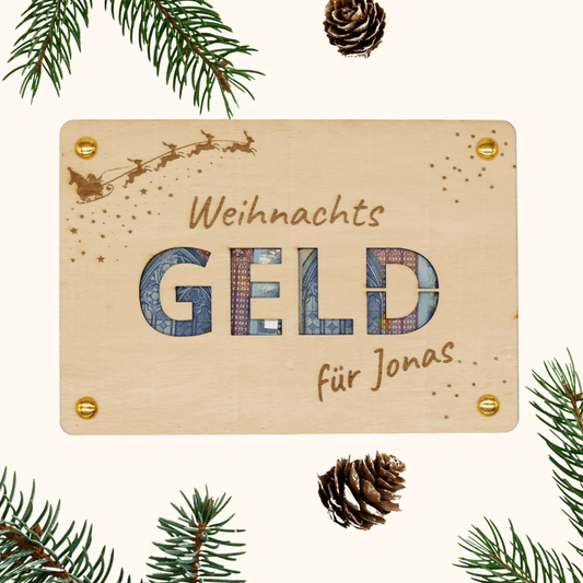 Personalisiertes Geldgeschenk zu Weihnachten – Holzkarte „Weihnachtsgeld“
