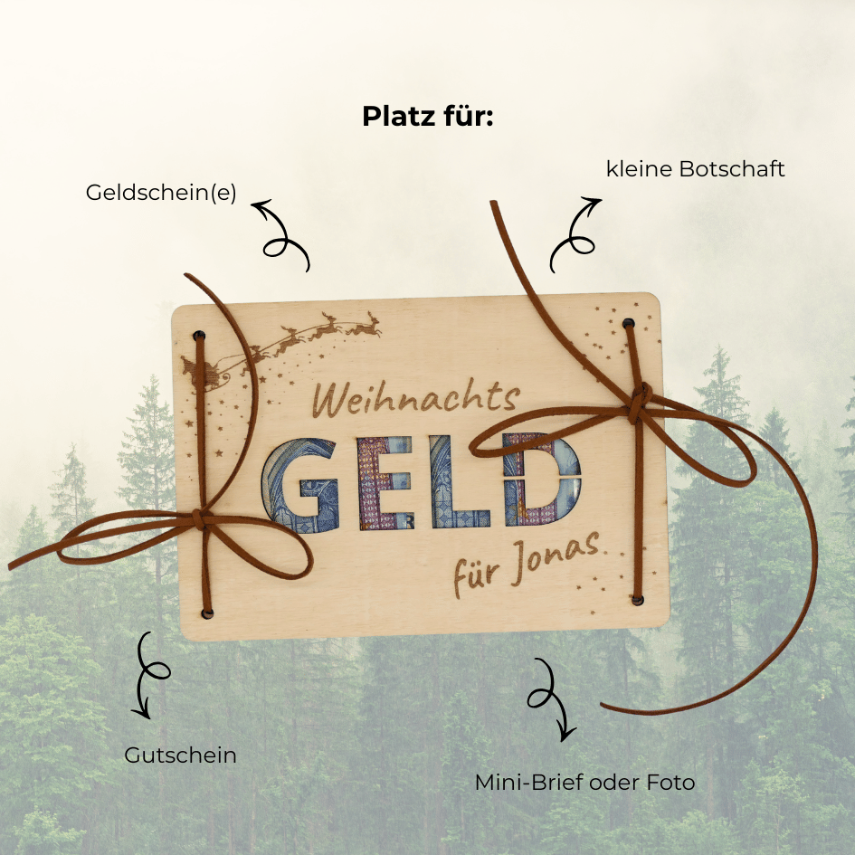 Personalisiertes Geldgeschenk zu Weihnachten – Holzkarte „Weihnachtsgeld“