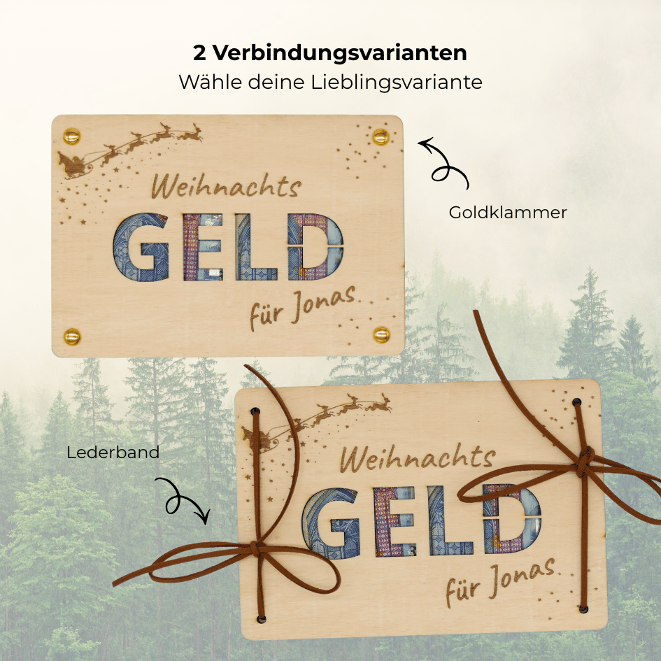 Personalisiertes Geldgeschenk zu Weihnachten – Holzkarte „Weihnachtsgeld“