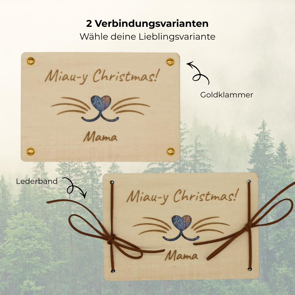 Personalisiertes Geldgeschenk zu Weihnachten – Holzkarte „Miau- y Christmas"