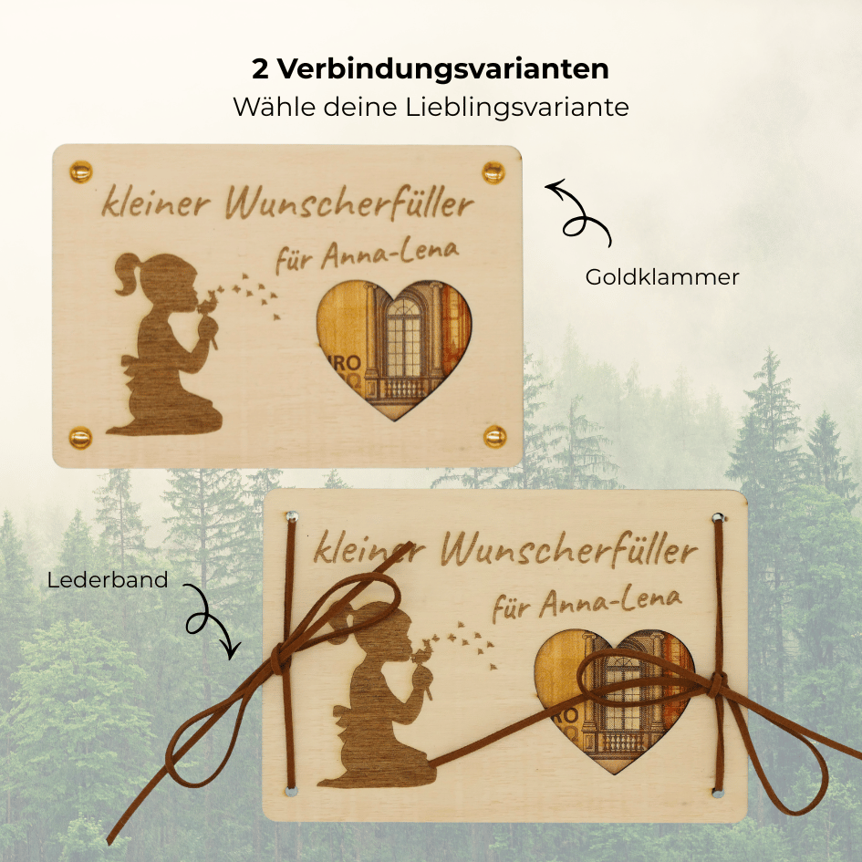 Personalisiertes Geldgeschenk – Holzkarte Kleiner Wunscherfüller mit Herz