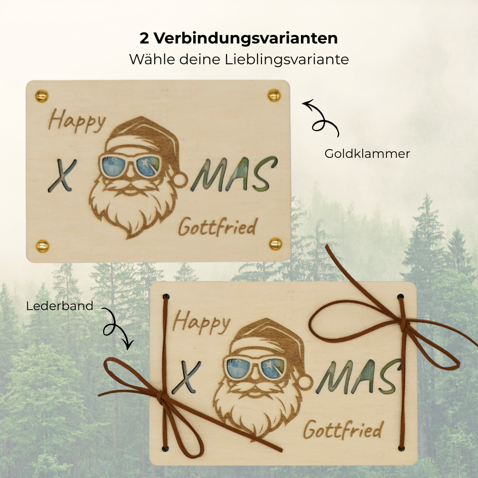 Personalisiertes Geldgeschenk zu Weihnachten – Holzkarte „Happy X-Mas“