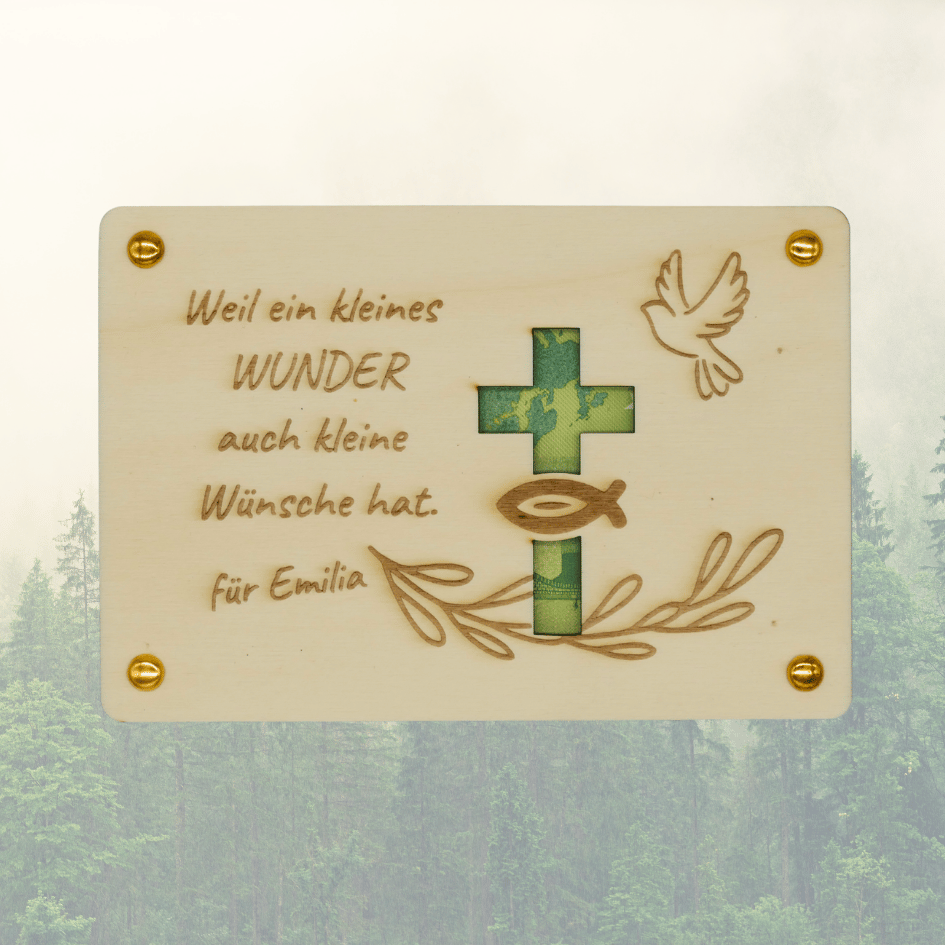 Personalisiertes Geldgeschenk aus Holz zur Taufe – Weil ein kleines WUNDER..