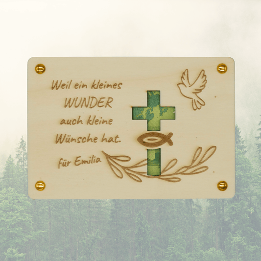 Personalisiertes Geldgeschenk aus Holz zur Taufe – Weil ein kleines WUNDER..