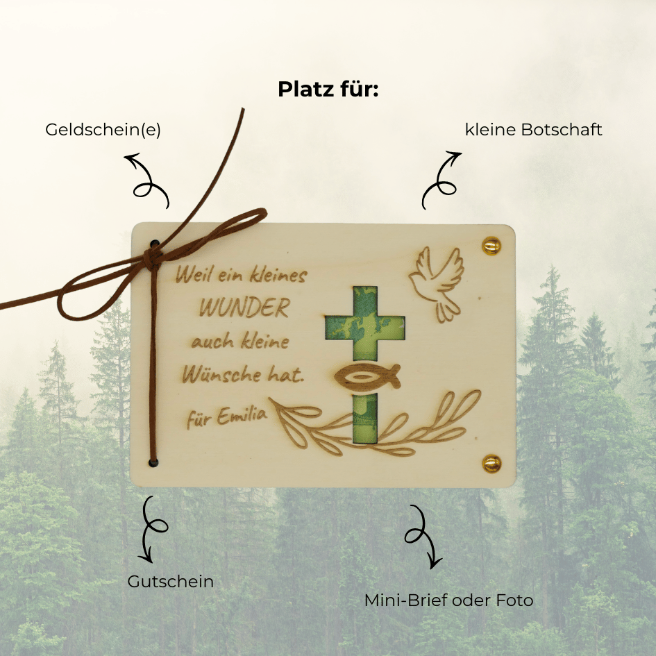 Personalisiertes Geldgeschenk aus Holz zur Taufe – Weil ein kleines WUNDER..