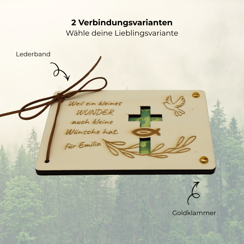Personalisiertes Geldgeschenk aus Holz zur Taufe – Weil ein kleines WUNDER..