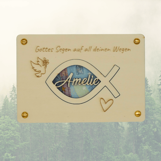 Personalisiertes Geldgeschenk aus Holz zur Taufe – Gottes Segen