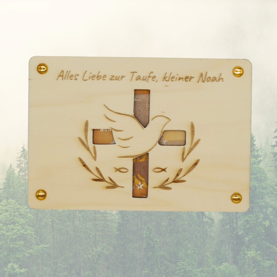 Personalisiertes Geldgeschenk aus Holz zur Taufe – Alles Liebe zur Taufe