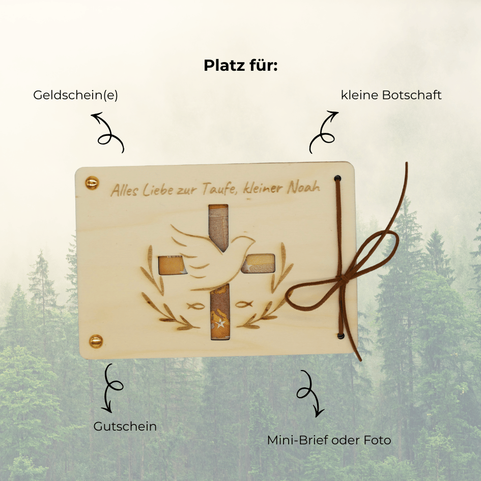 Personalisiertes Geldgeschenk aus Holz zur Taufe – Alles Liebe zur Taufe