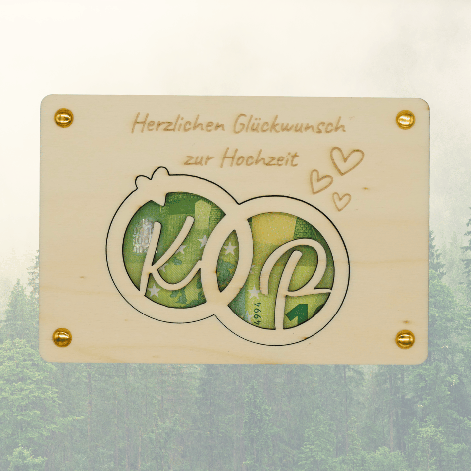 Personalisiertes Geldgeschenk aus Holz zur Hochzeit – Herzlichen Glückwunsch