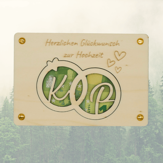 Personalisiertes Geldgeschenk aus Holz zur Hochzeit – Herzlichen Glückwunsch