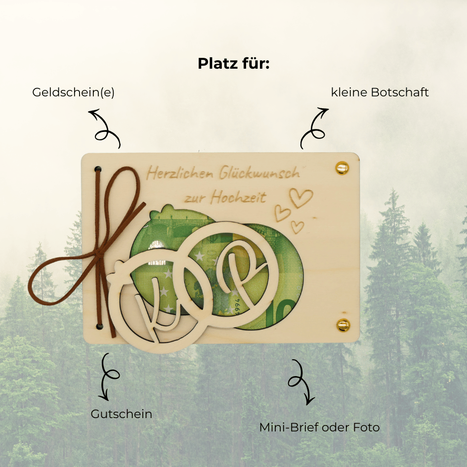 Personalisiertes Geldgeschenk aus Holz zur Hochzeit – Herzlichen Glückwunsch