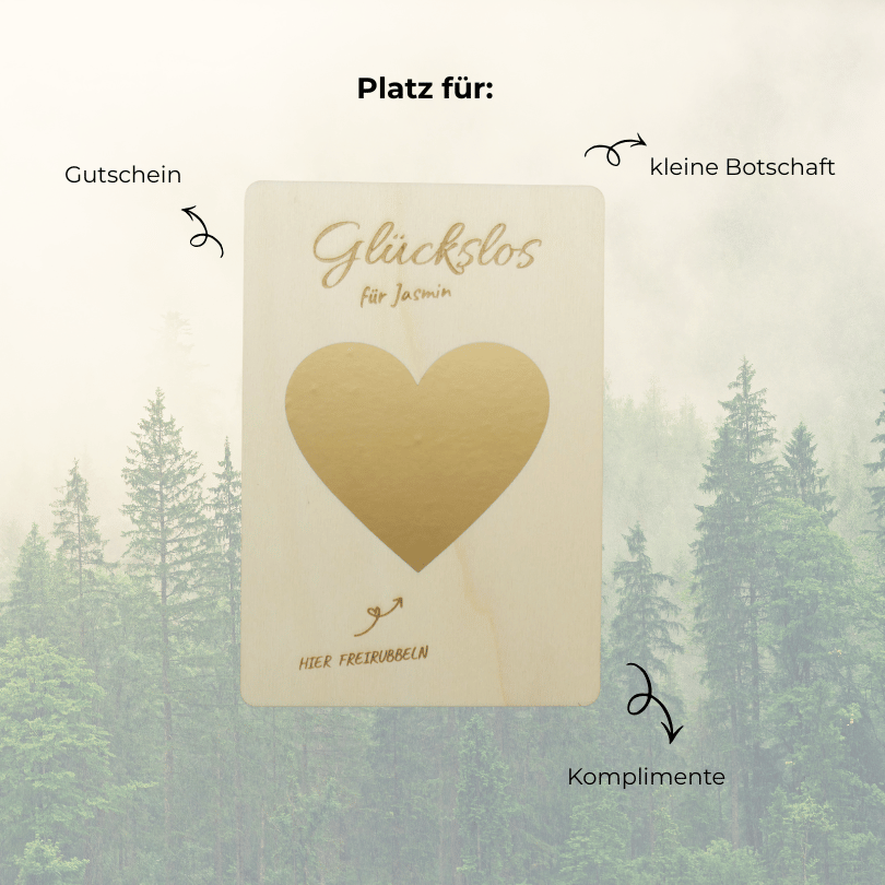 Personalisierbares Glückslos – Herz zum Freirubbeln