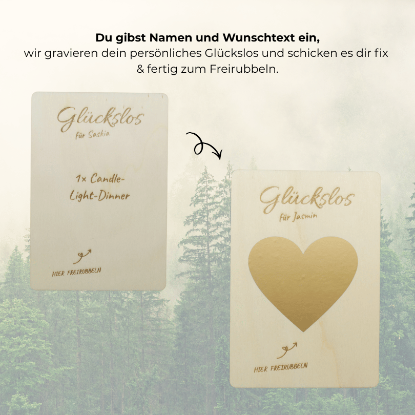 Personalisierbares Glückslos – Herz zum Freirubbeln